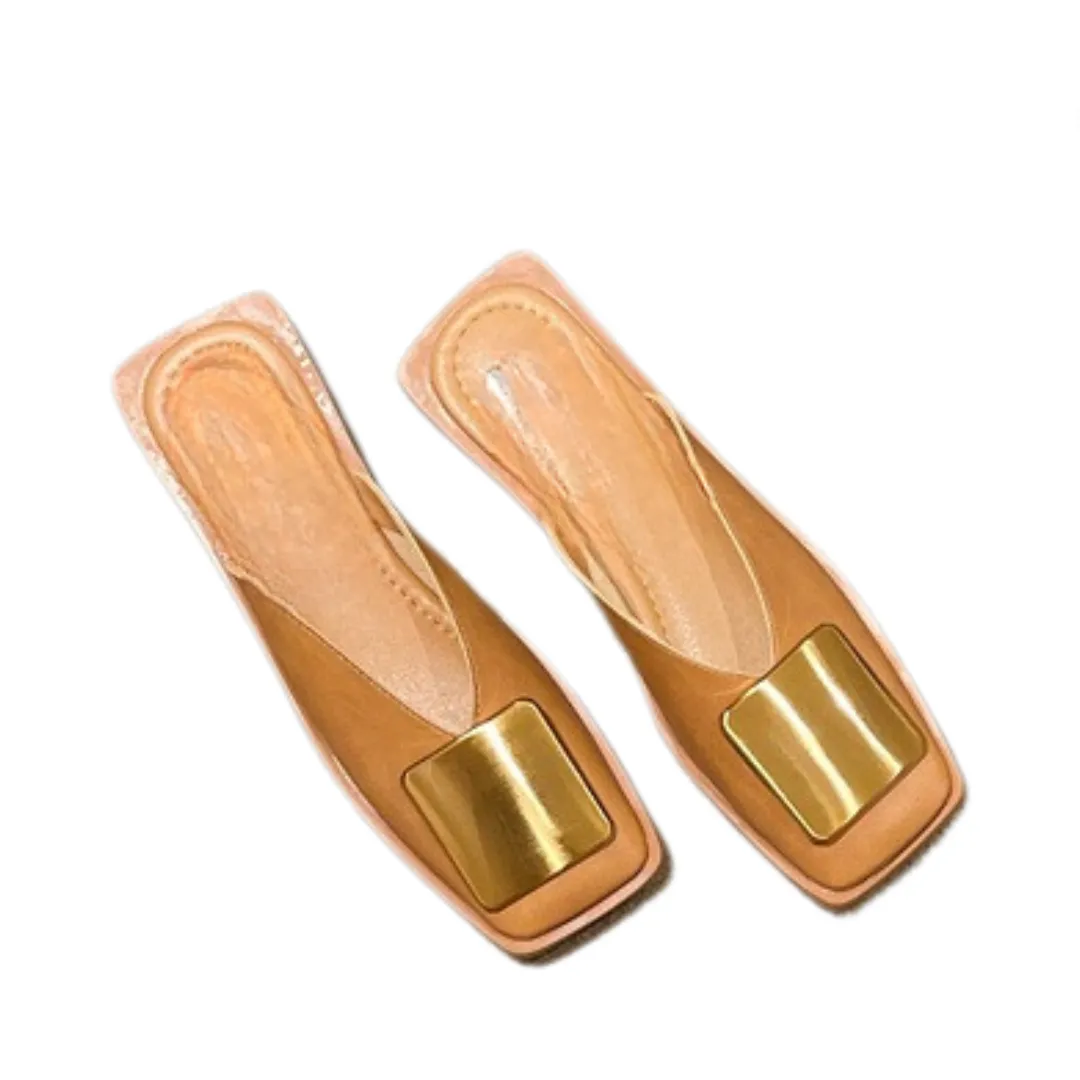 Pre Order: Metal Buckle Square Toe Flat Pumps