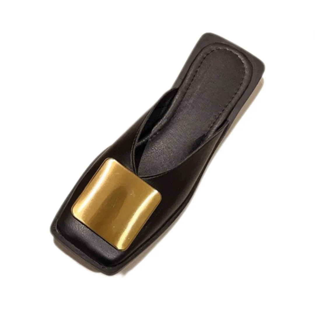 Pre Order: Metal Buckle Square Toe Flat Pumps