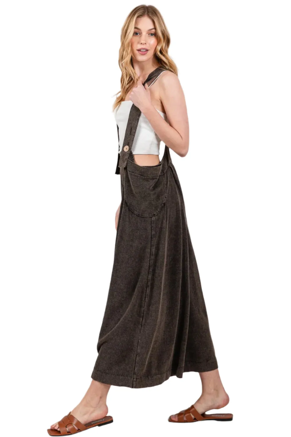 SAGE   FIG Full Size Wide Strap Wide Leg Overalls