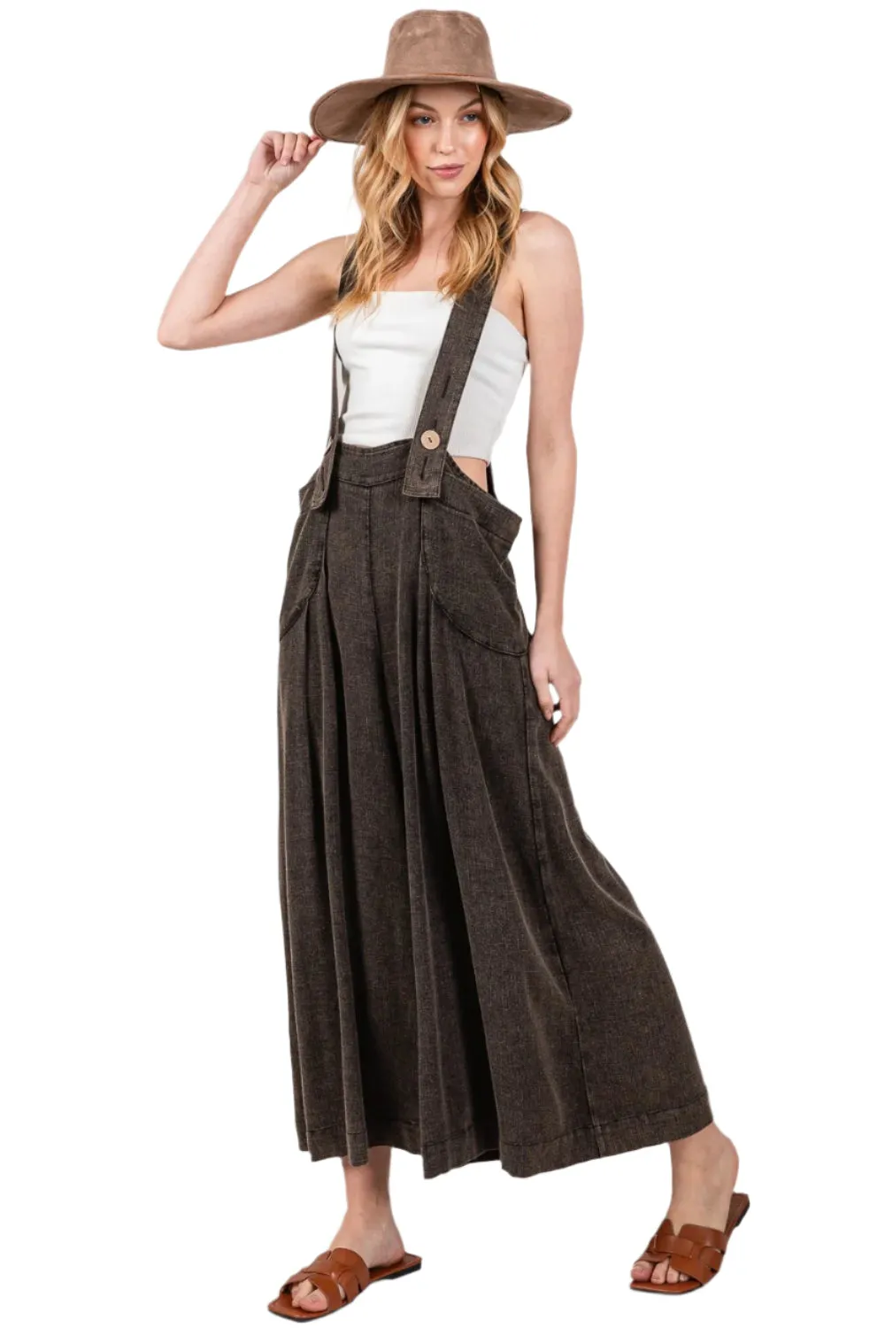 SAGE   FIG Full Size Wide Strap Wide Leg Overalls