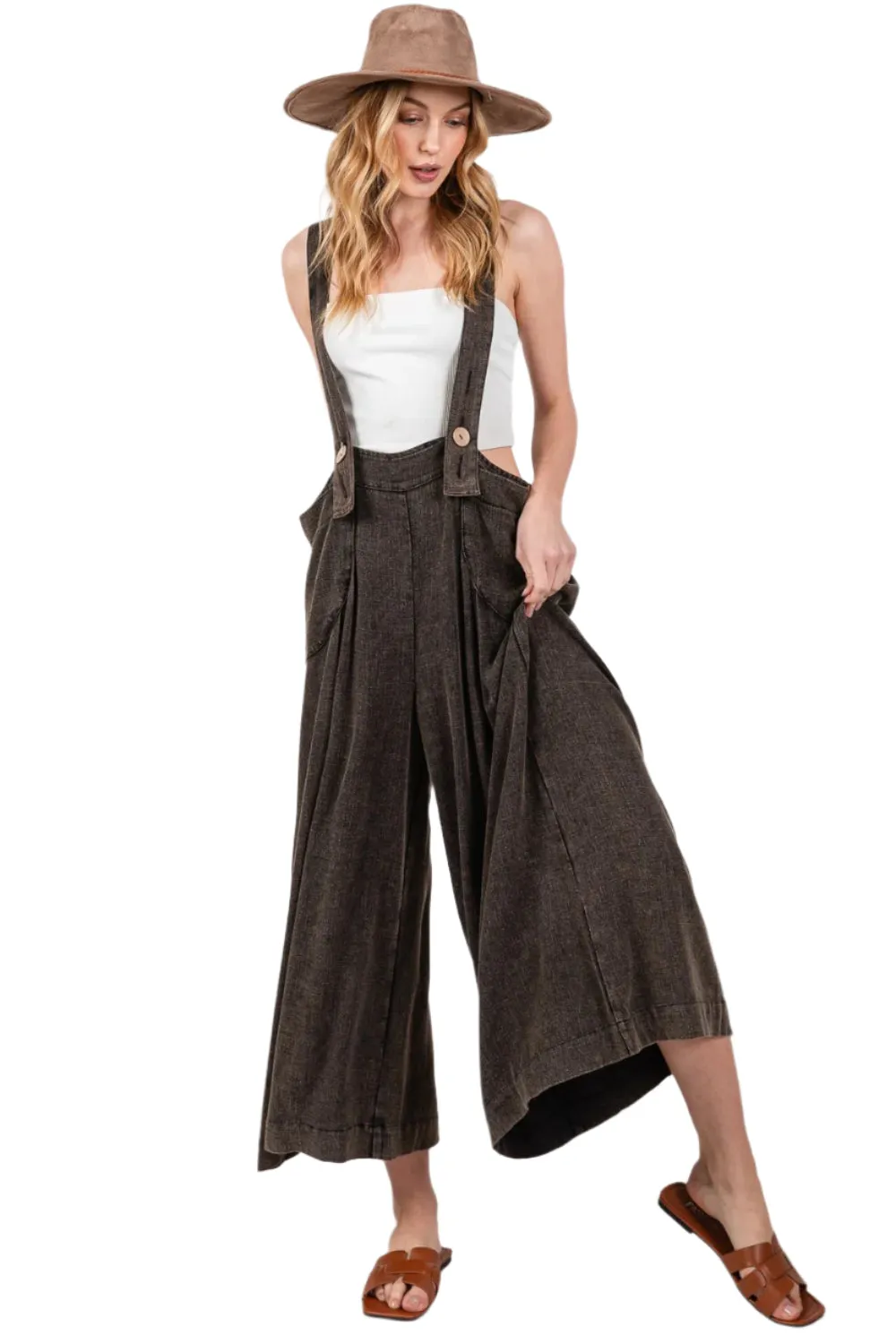 SAGE   FIG Full Size Wide Strap Wide Leg Overalls