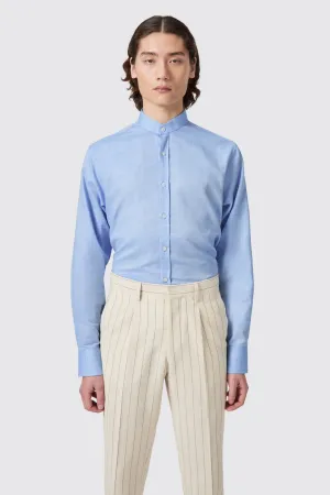 Saunders Slim Fit Grandad Collar Blue Linen Shirt