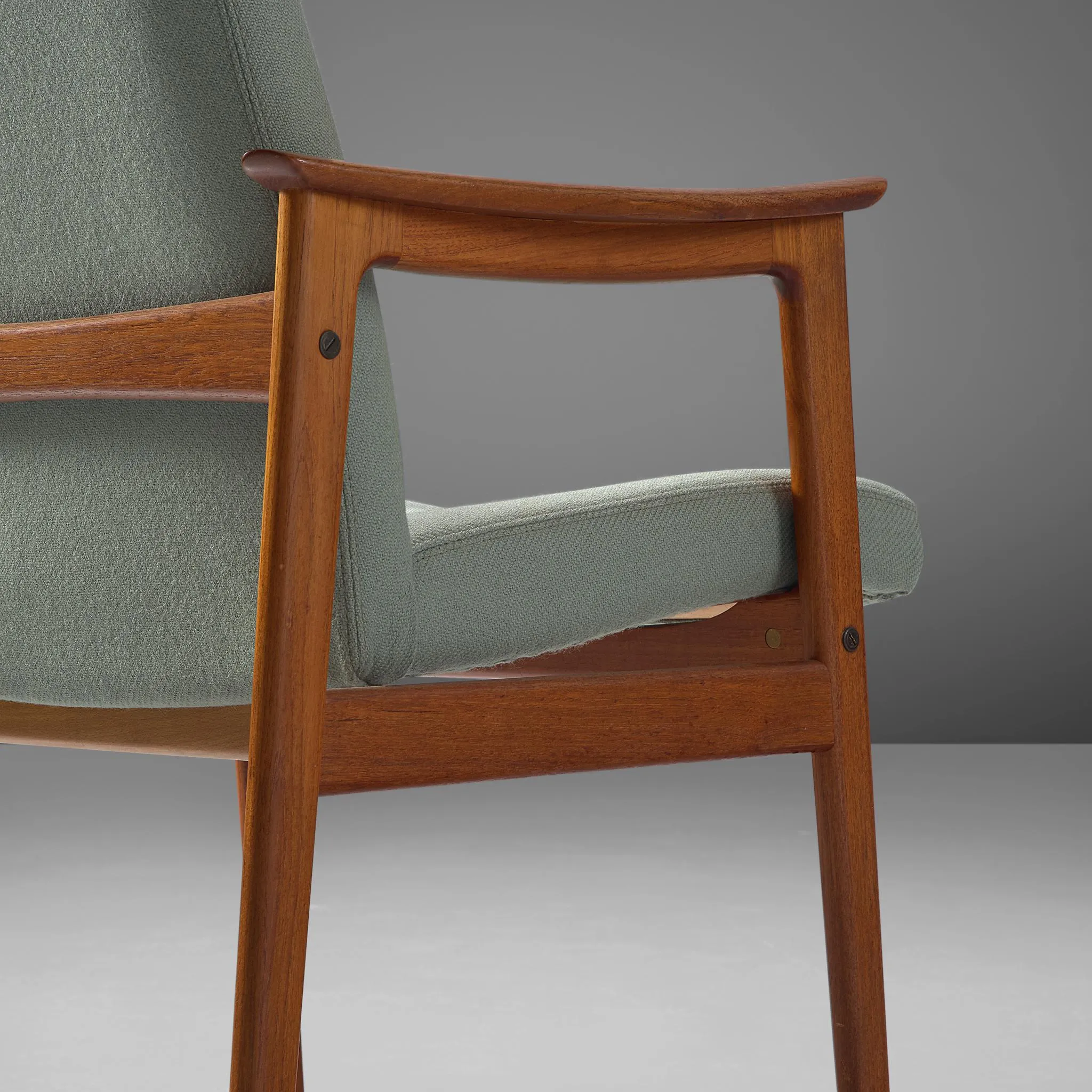 Scandinavian Set of Six High Back Armchairs in Teak and Mint Green Fabric