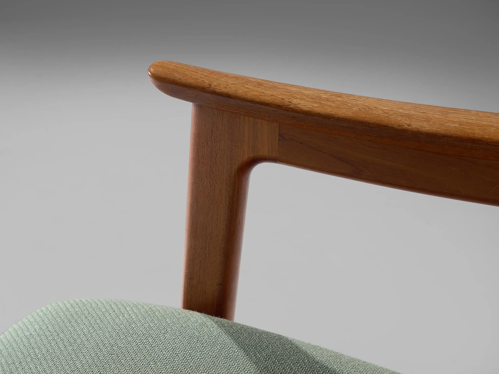 Scandinavian Set of Six High Back Armchairs in Teak and Mint Green Fabric
