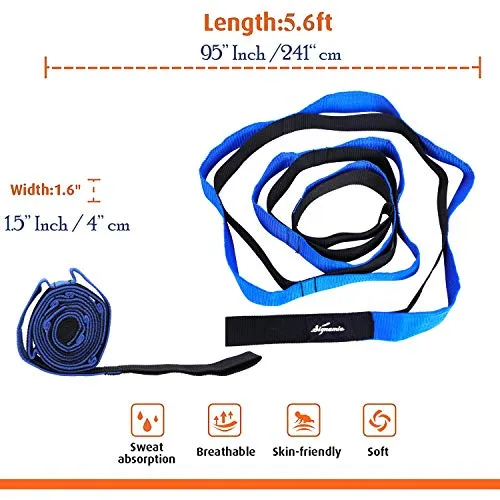 Signamio® Strap/Stretch Bands/Belt 12 Loop Options with Extra Safe Adjustable, Durable Delicate Texture - Best for Daily Stretching, Physical Therapy, Fitness -Yoga, Exercise, Gym- 12 Loop-Blue-Black