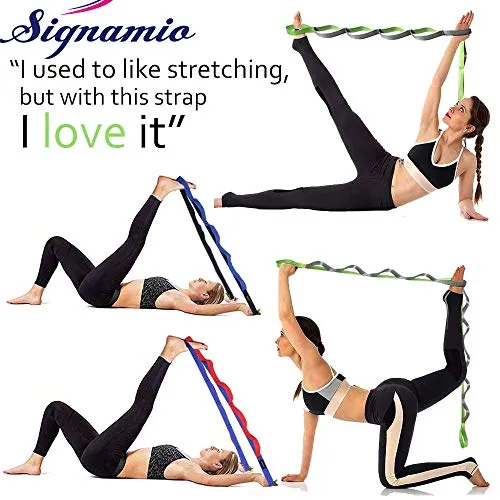 Signamio® Strap/Stretch Bands/Belt 12 Loop Options with Extra Safe Adjustable, Durable Delicate Texture - Best for Daily Stretching, Physical Therapy, Fitness -Yoga, Exercise, Gym- 12 Loop-Blue-Black