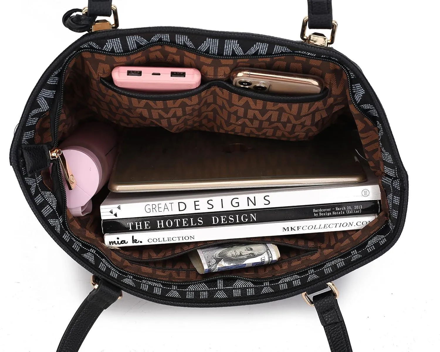 Tote Bag for Women, Shoulder Handbag & Wristlet Pouch Purse Top Handle Vegan Leather 4Pcs Set Pocketbook