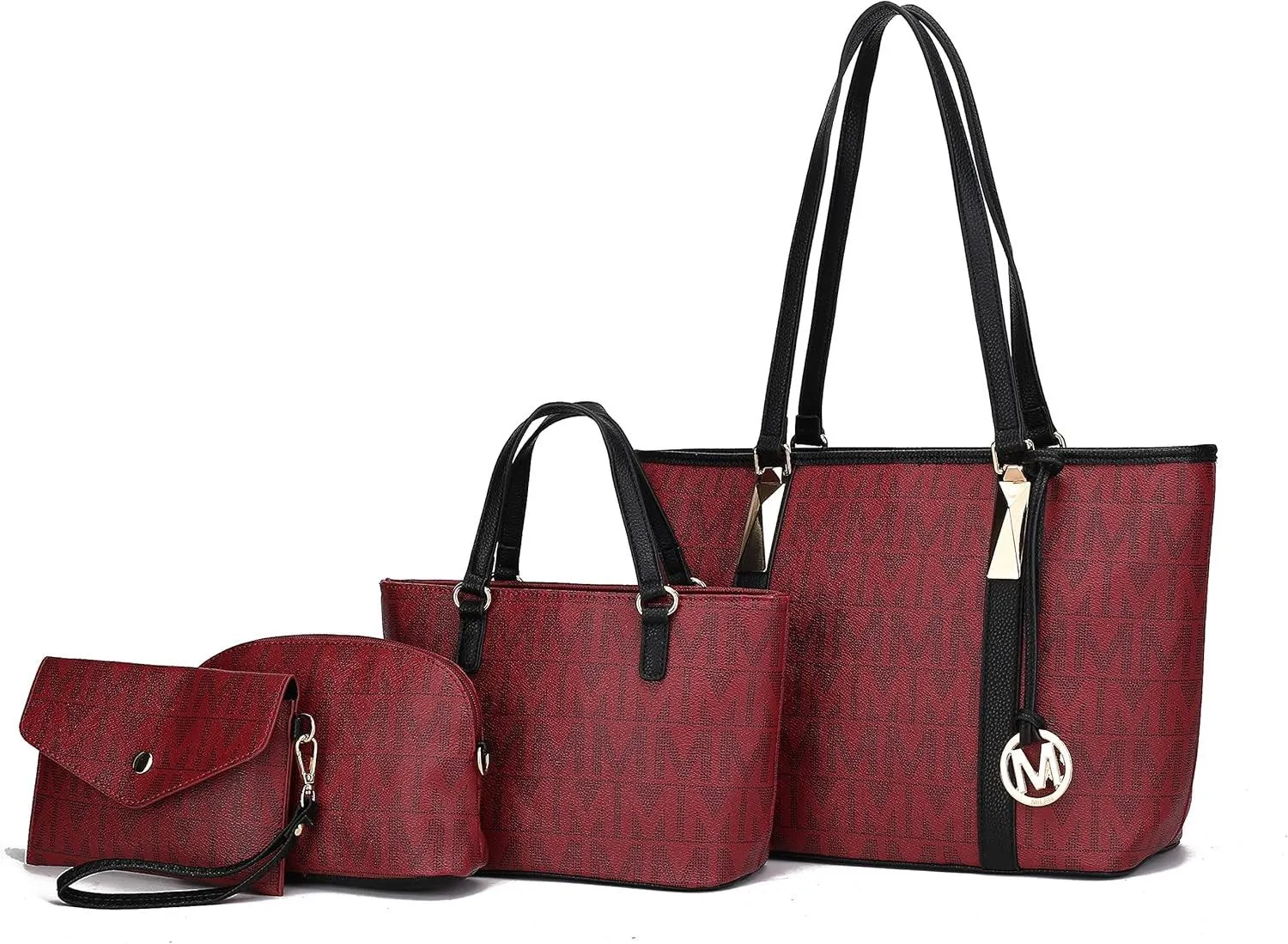 Tote Bag for Women, Shoulder Handbag & Wristlet Pouch Purse Top Handle Vegan Leather 4Pcs Set Pocketbook