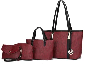 Tote Bag for Women, Shoulder Handbag & Wristlet Pouch Purse Top Handle Vegan Leather 4Pcs Set Pocketbook