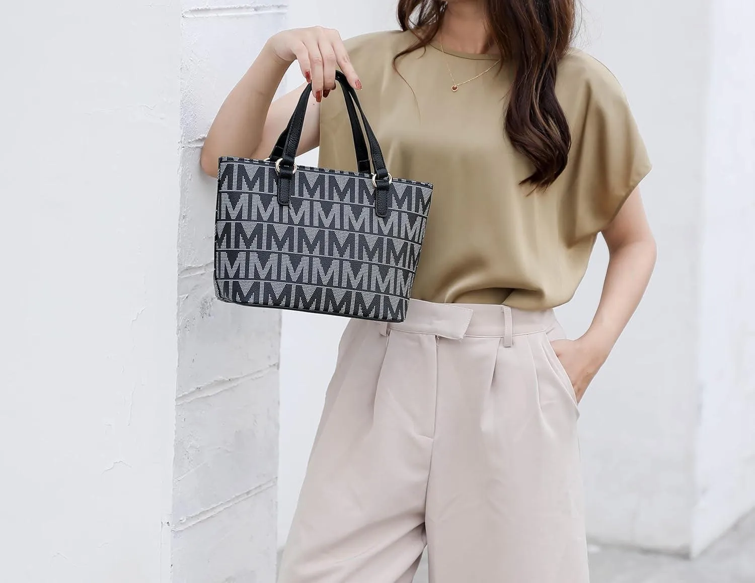Tote Bag for Women, Shoulder Handbag & Wristlet Pouch Purse Top Handle Vegan Leather 4Pcs Set Pocketbook