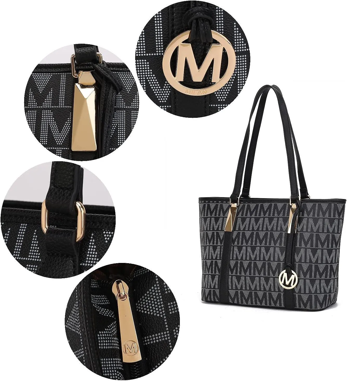 Tote Bag for Women, Shoulder Handbag & Wristlet Pouch Purse Top Handle Vegan Leather 4Pcs Set Pocketbook