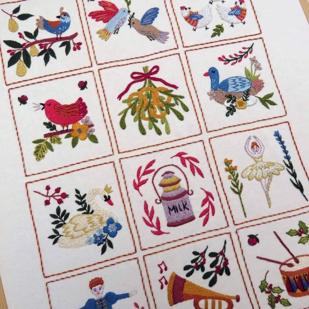 Twelve days of Christmas Pre Printed Hand Embroidery Fabric Panel