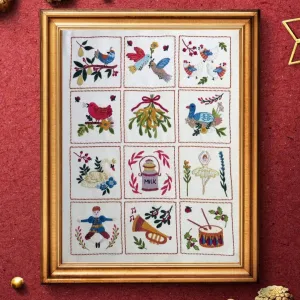 Twelve days of Christmas Pre Printed Hand Embroidery Fabric Panel