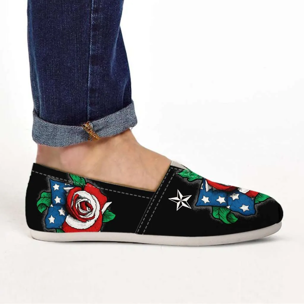 US Flag Rose Casual Canvas Slip on Shoes Women's Flats