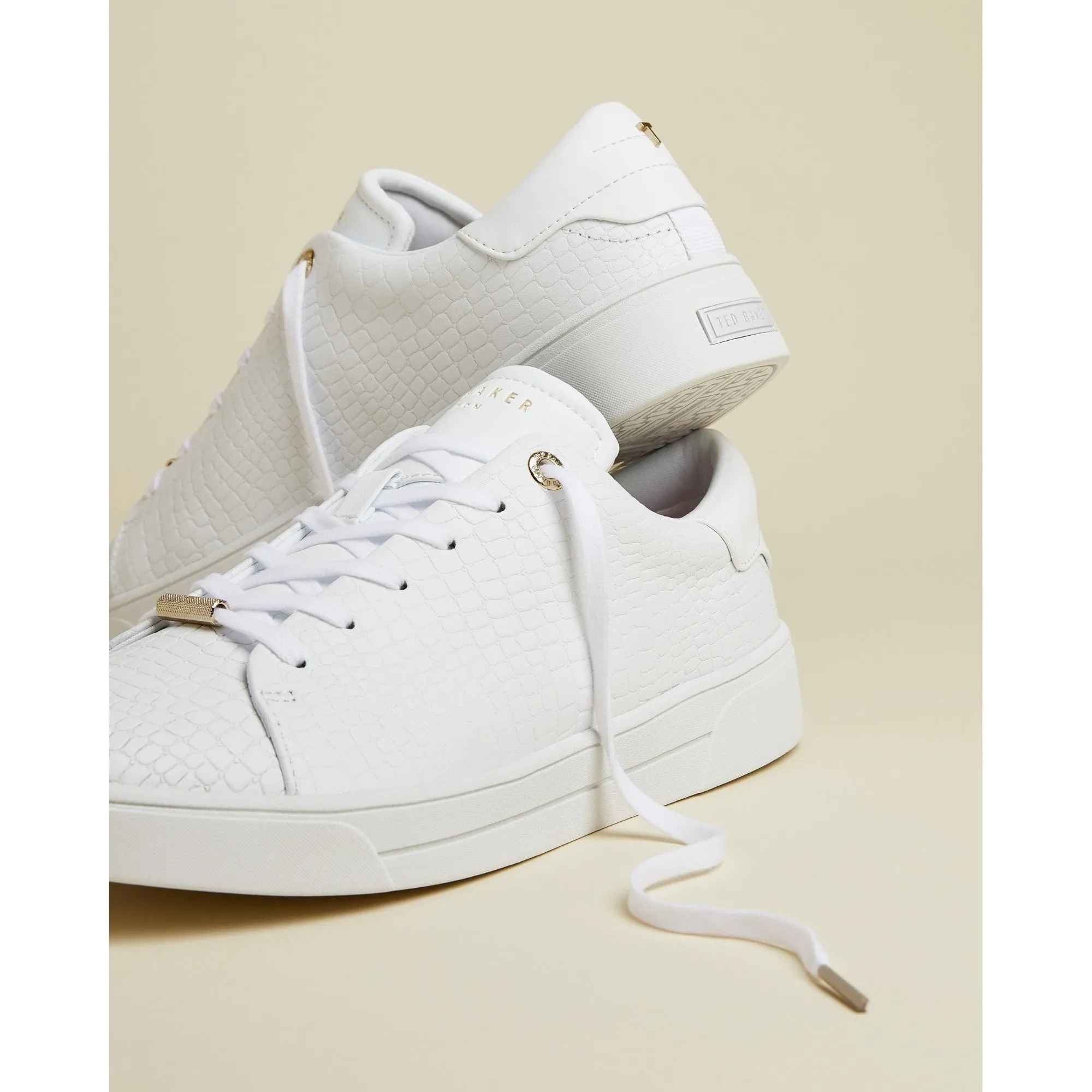 Women Zennco-Croc Embossed Tennis Trainer - White