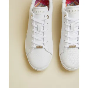 Women Zennco-Croc Embossed Tennis Trainer - White
