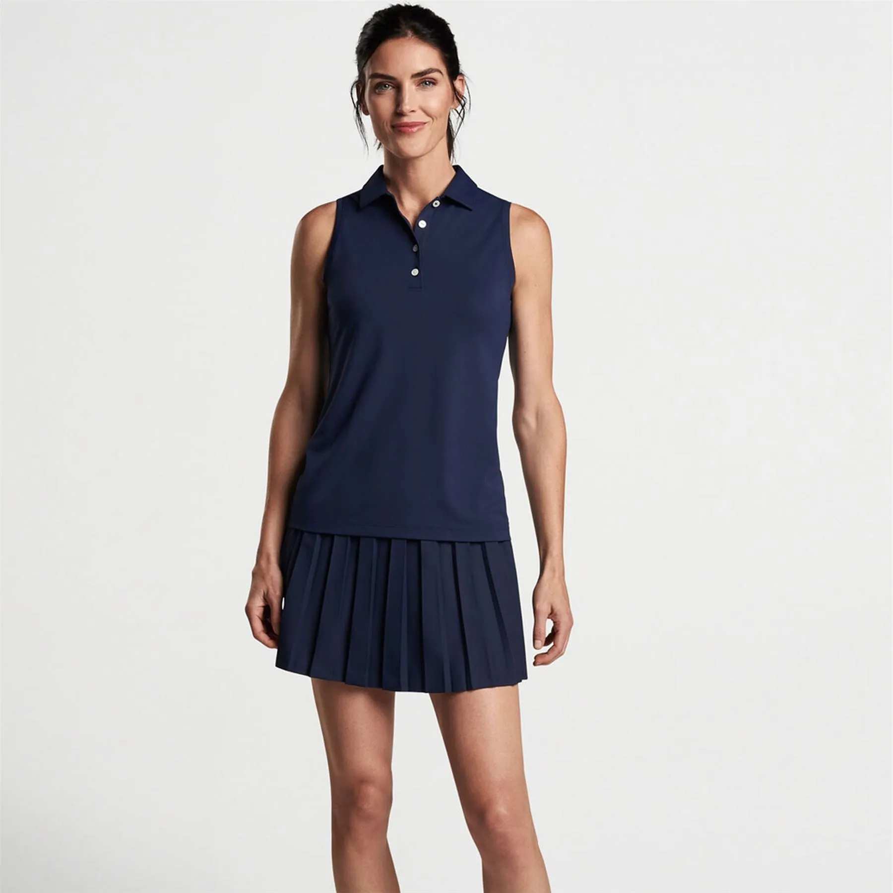 Womens Banded Sport Mesh Sleeveless Button Polo Navy - 2024