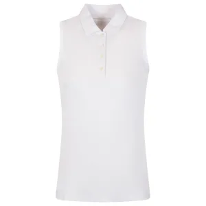 Womens Banded Sport Mesh Sleeveless Button Polo White - 2024