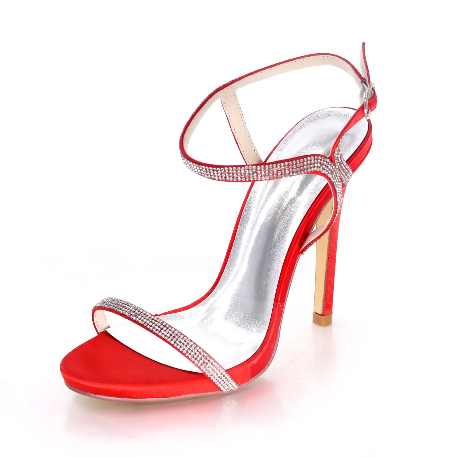 Women's Satin Stiletto Heel Pumps With Rhinestone Wedding Shoes Bridal Shoes