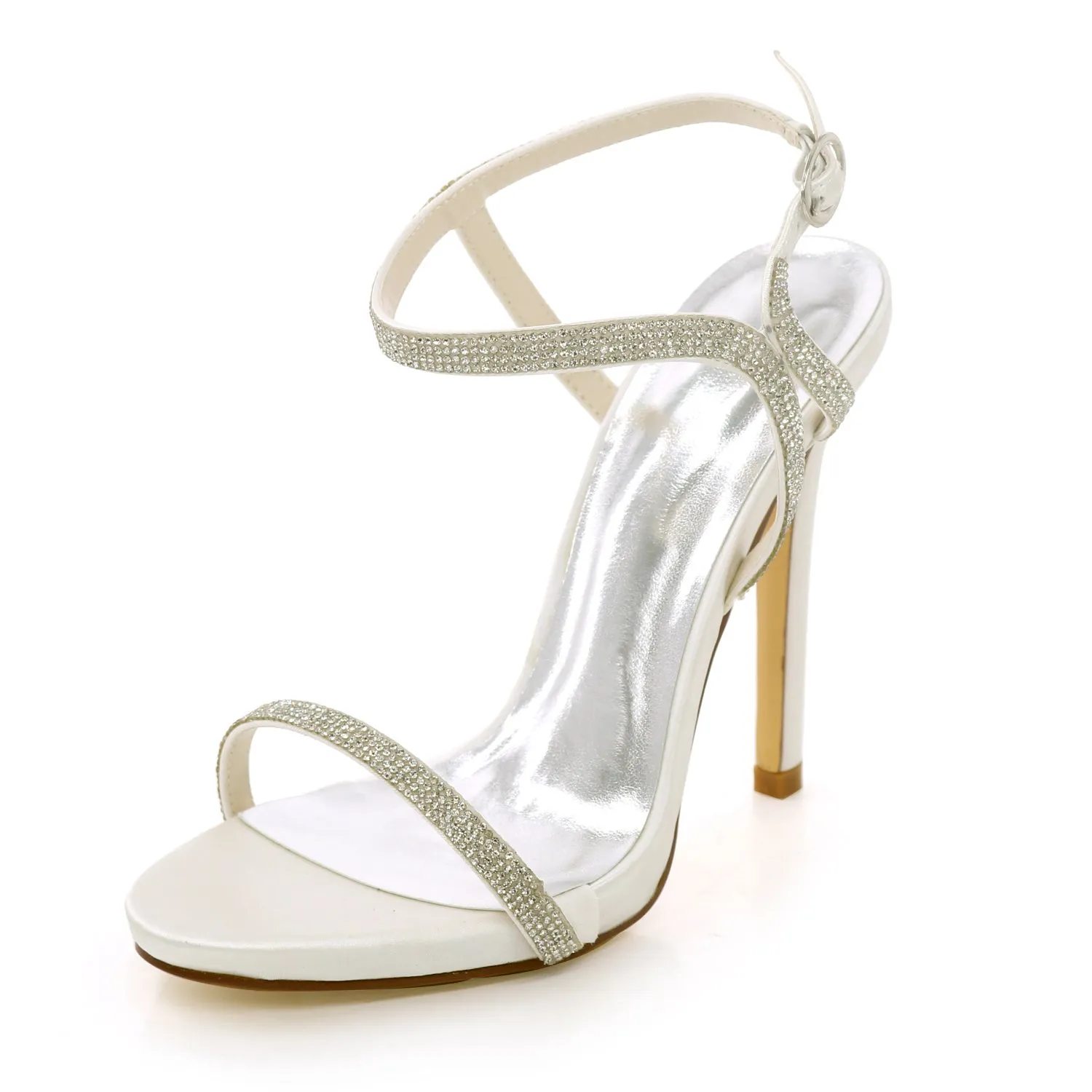 Women's Satin Stiletto Heel Pumps With Rhinestone Wedding Shoes Bridal Shoes