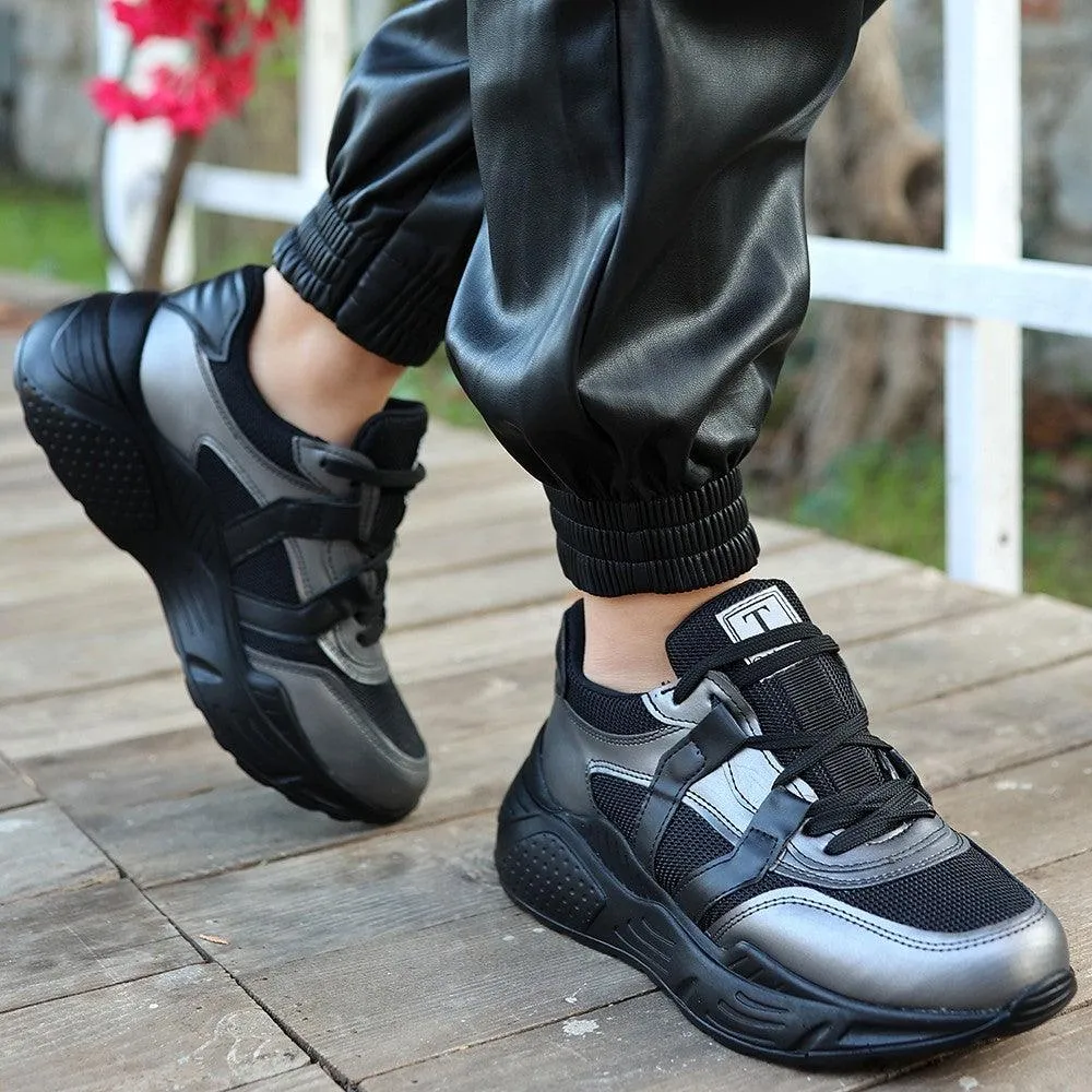 Women's Wiole Gray Skin Lace-Up Sports Shoes