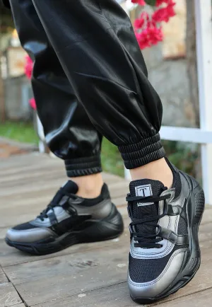 Women's Wiole Gray Skin Lace-Up Sports Shoes