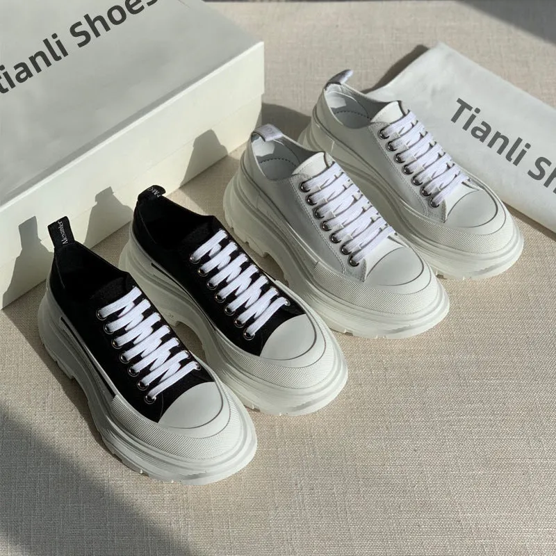 xakxx McQueen Canvas Platform White Shoes Autumn New Korean Style Versatile Muffin Sports Height Increasing Women's Casual Daddy Shoes