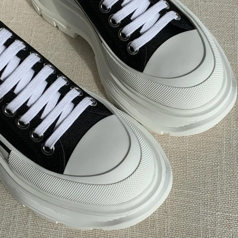 xakxx McQueen Canvas Platform White Shoes Autumn New Korean Style Versatile Muffin Sports Height Increasing Women's Casual Daddy Shoes