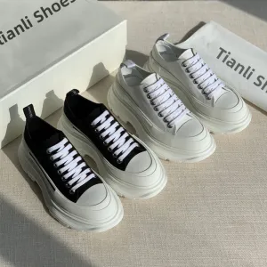 xakxx McQueen Canvas Platform White Shoes Autumn New Korean Style Versatile Muffin Sports Height Increasing Women's Casual Daddy Shoes